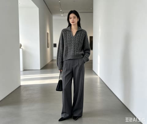 20703 高端丝羊绒麻花翻领松弛套头衫 第 4 张