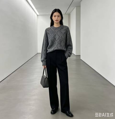 20702 高端丝羊绒菱形格镂空鼓波套头衫 第 4 张