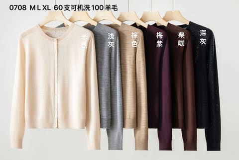 0708 18针60支可机洗岛精圆领开衫精纺羊毛衫 第 1 张
