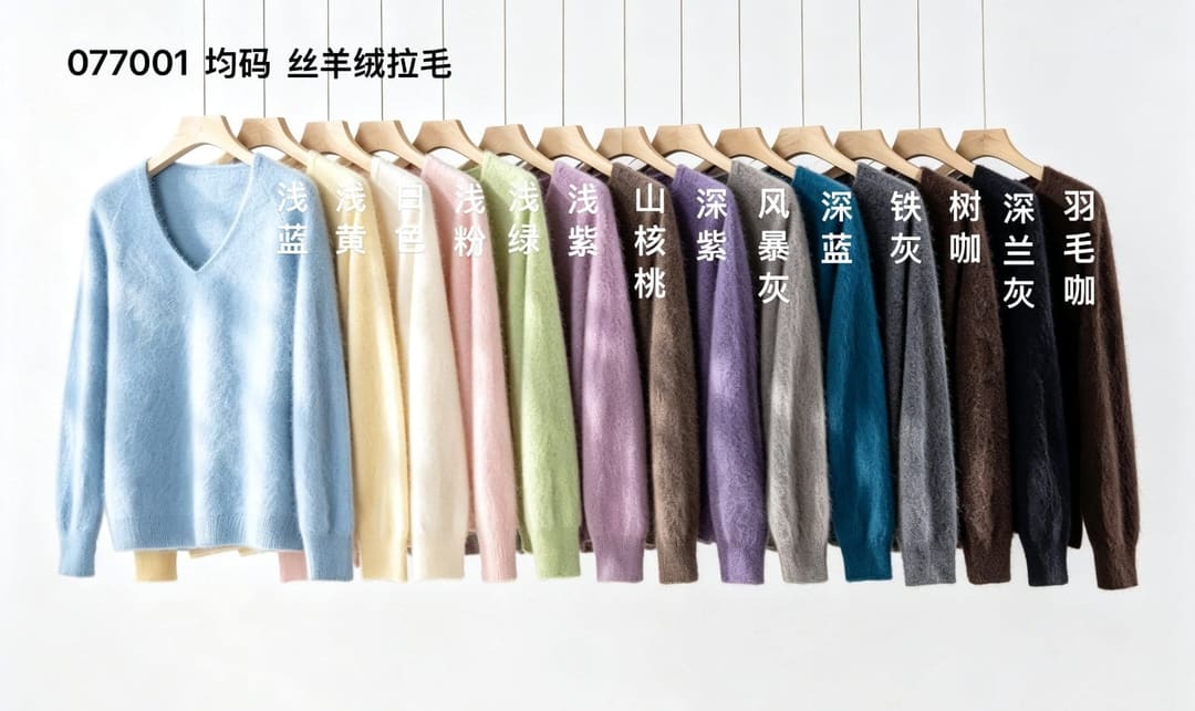 077001 28支丝羊绒拉毛V领