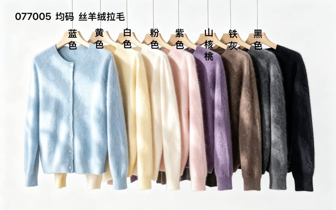 077005 28支丝羊绒拉毛圆领开衫