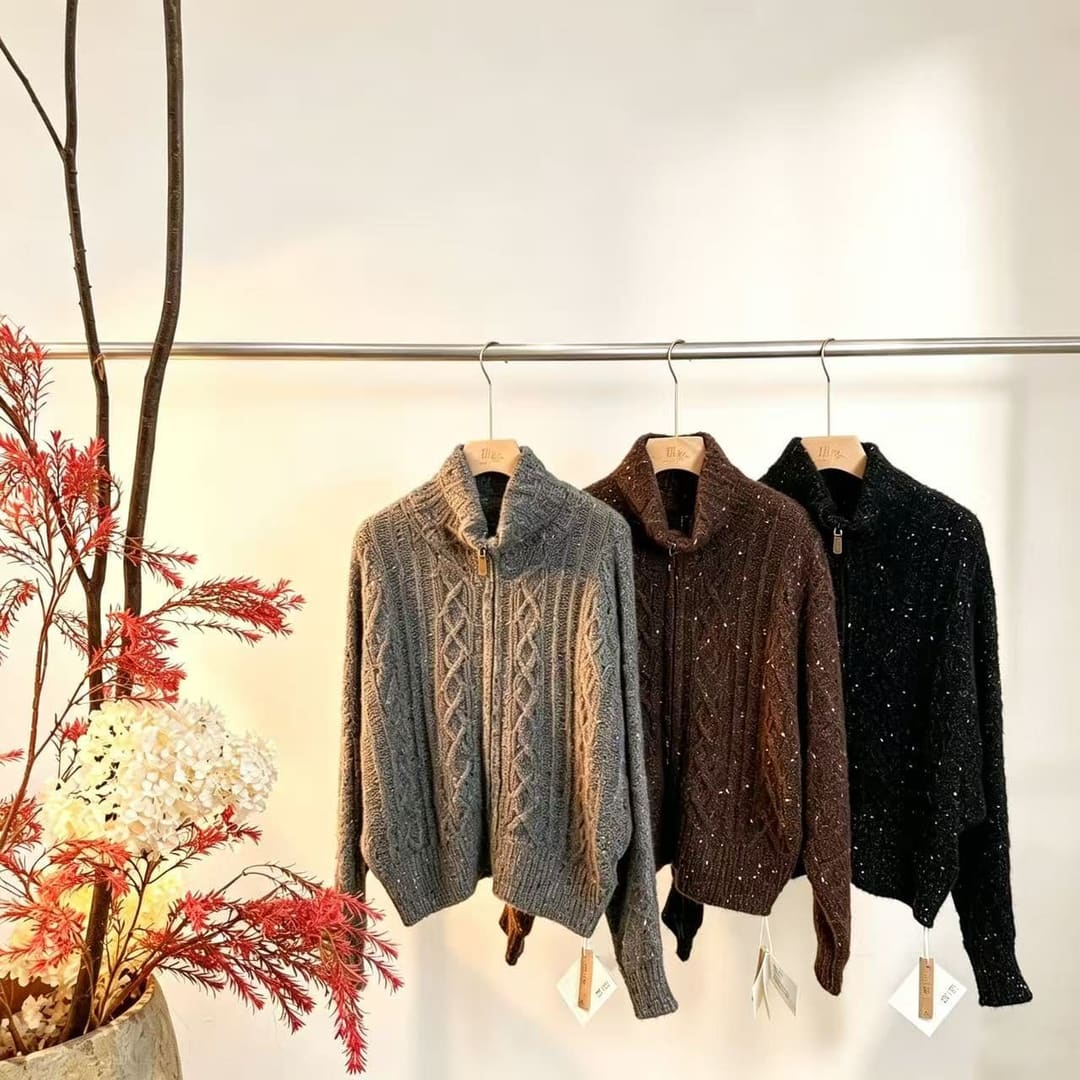 YG-6072 高领麻花拉链幻夜系列针织开衫