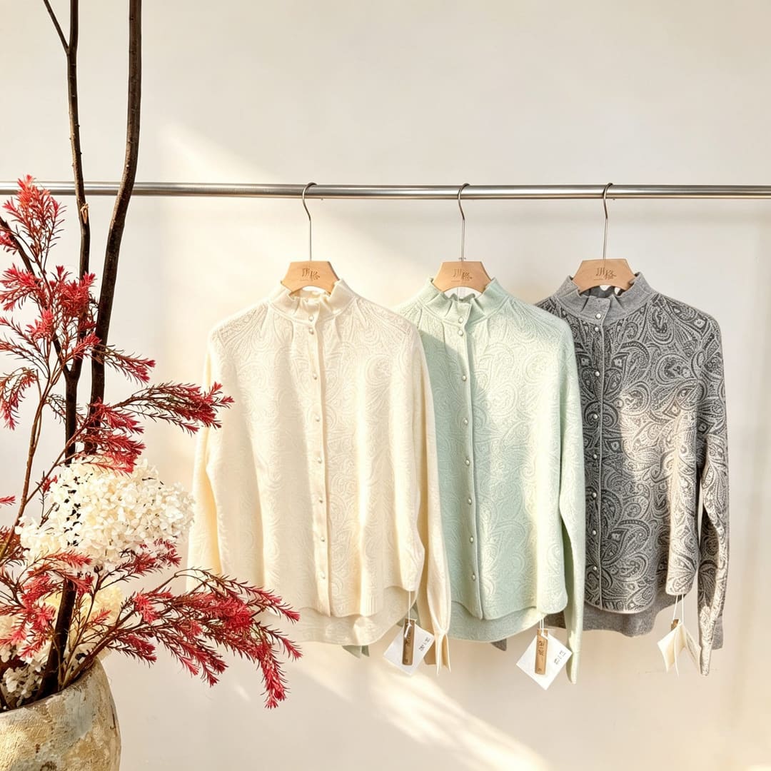 YG-6059 新中式木耳边立领佩斯利提花开衫