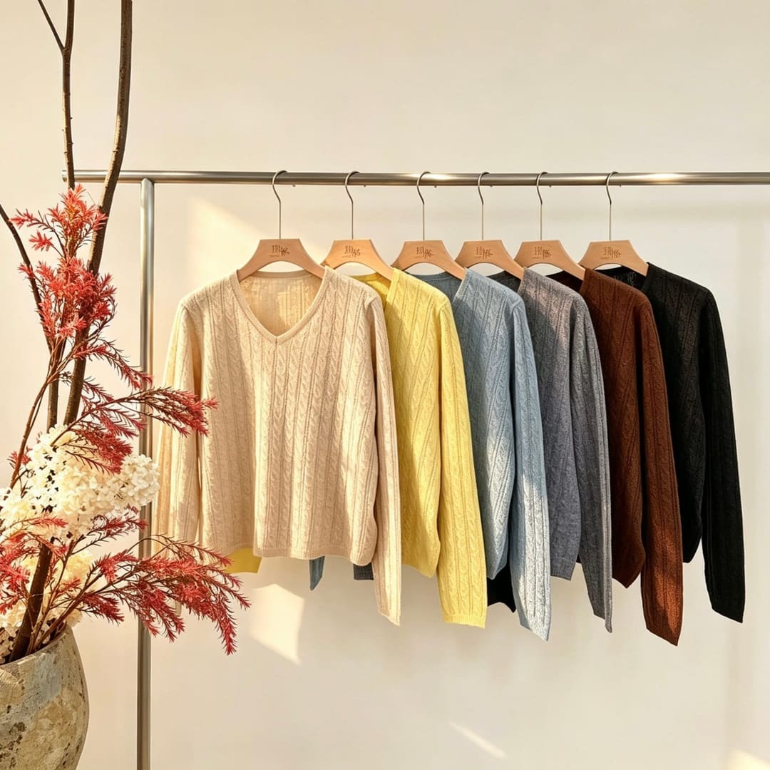 YG-692182 V 领麻花纹理针织上衣