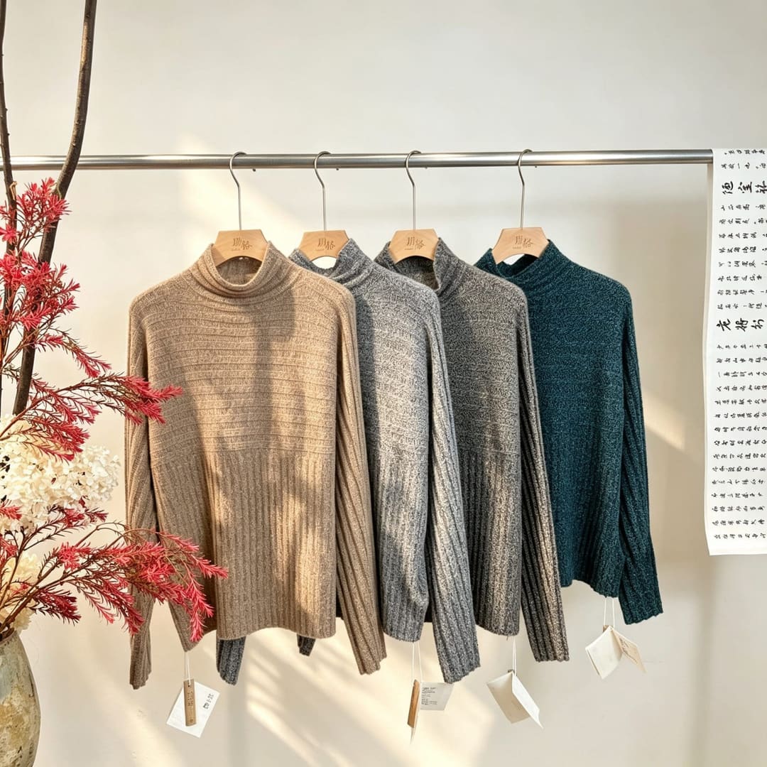 YG-6115 高领分段竖坑条l两穿套头衫