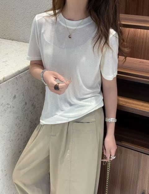 9502拼肩袖圈双线圆领短袖 第 3 张