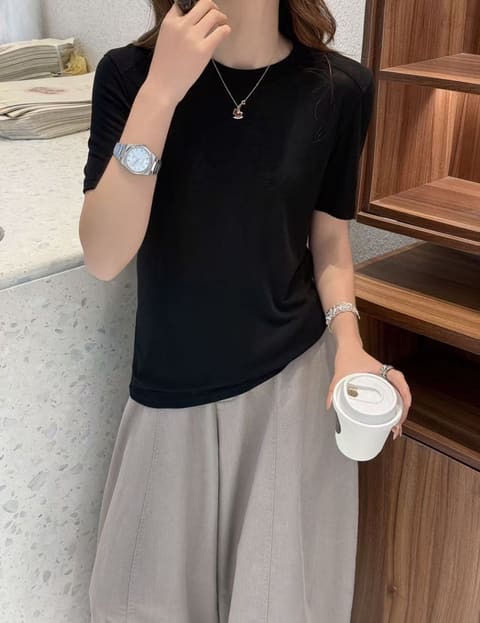 9502拼肩袖圈双线圆领短袖 第 8 张