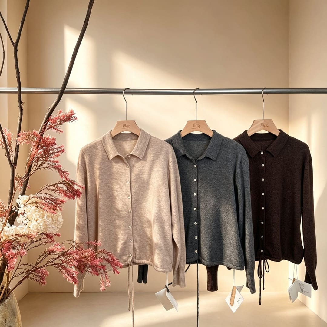 YG-6040 POLO 翻领抽绳收腰针织开衫