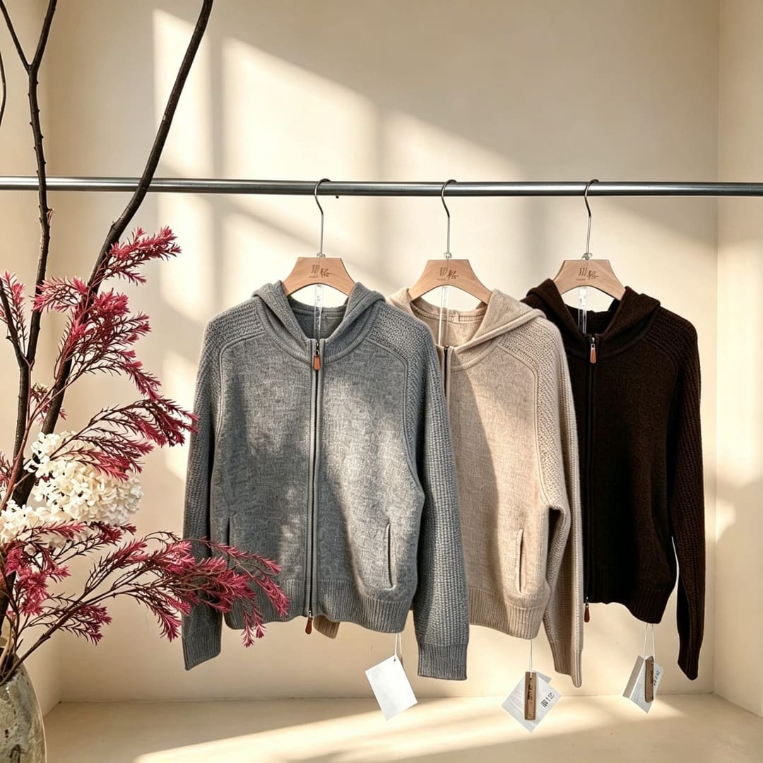 YG-6104 连帽拉链肌理针织开衫